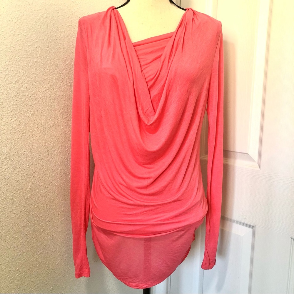 BEBE Set Long Sleeve Ruched Cowl Neck Top Plus Matching Tank Coral Sz S